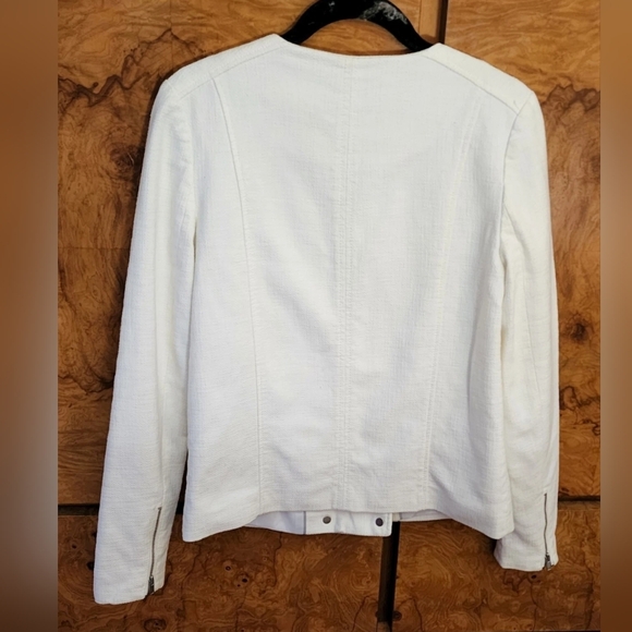 Banana Republic White Tweed Zipper Moto Jacket Blazer - Picture 2 of 7